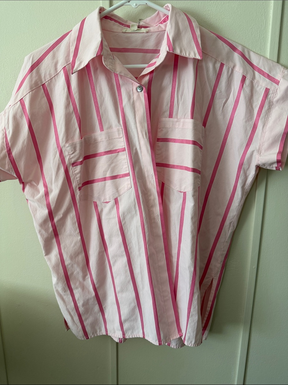 entro Pink & Light Pink Striped Short-Sleeve Blouse